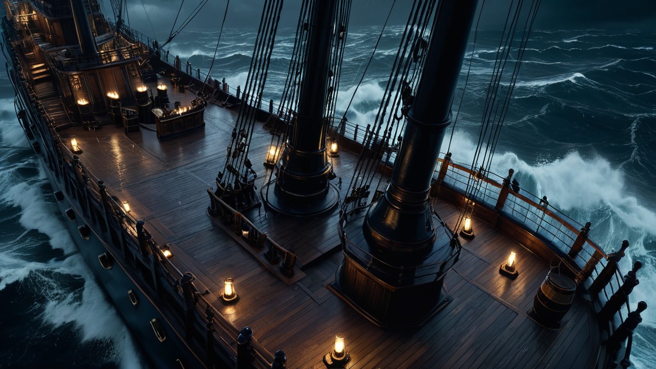 Majestic ship sailing through turbulent stormy waters