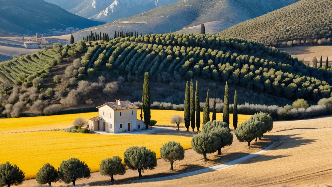 Charming Stone House Amid Vibrant Flower Fields