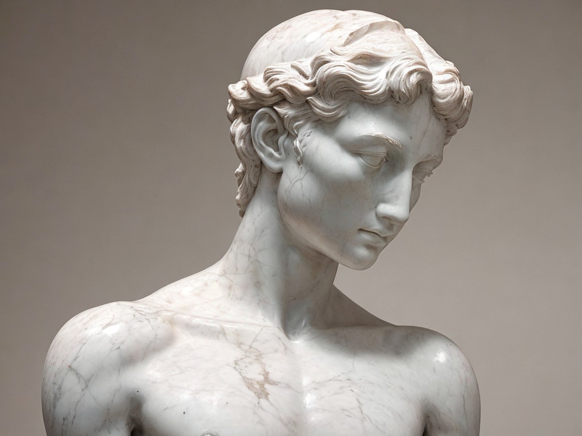 Detailed Marble Sculpture of a Young Man in Classic Style