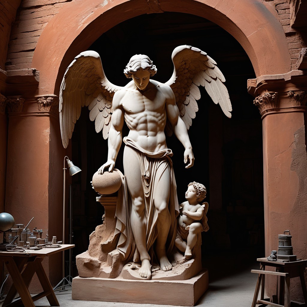 Majestic Angel Sculpture in Artisan Workshop Setting