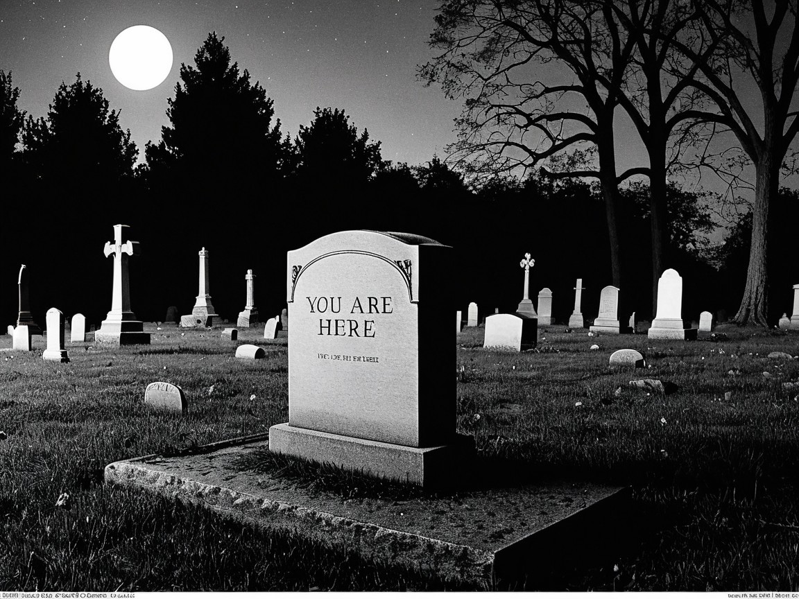 Graveyard Scene with Full Moon and Inscription