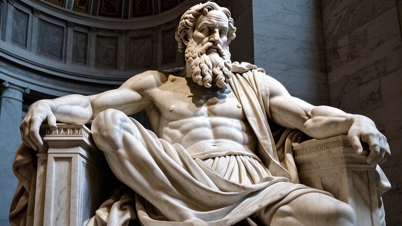 Grand Marble Statue of a Powerful Seated Figure