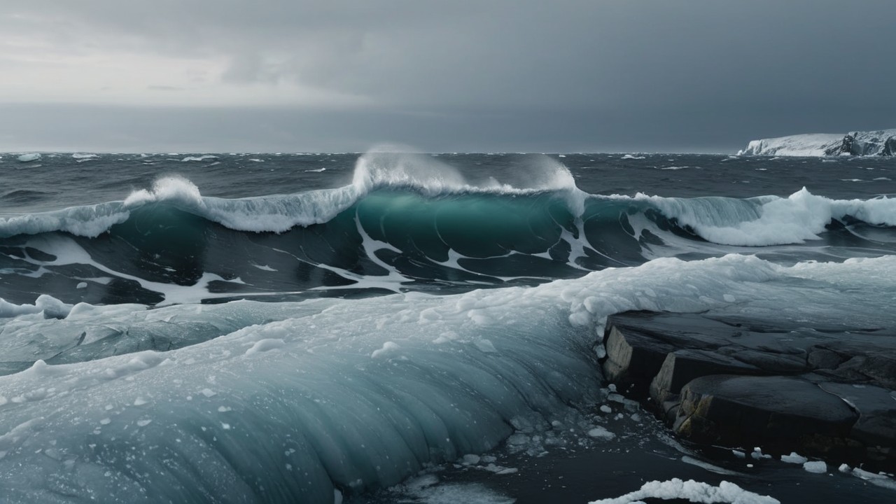 Dramatic Seascape with Waves and Dark Rocks