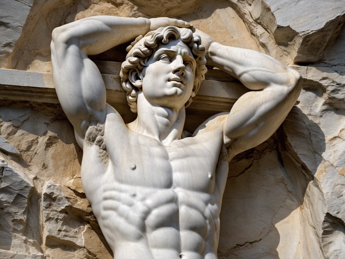 Marble Statue of a Muscular Heroic Figure