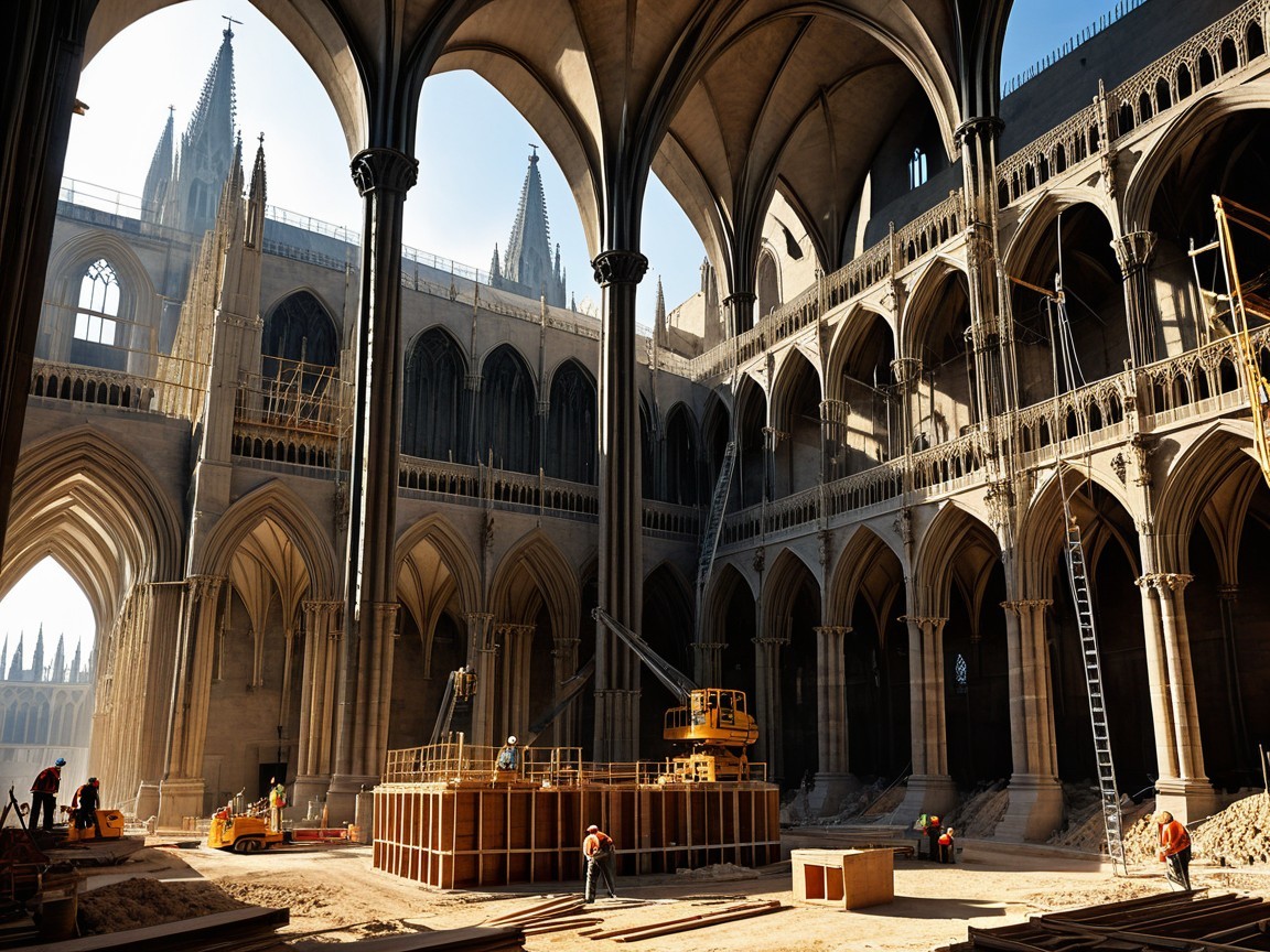 Interior of a Gothic Cathedral Under Construction