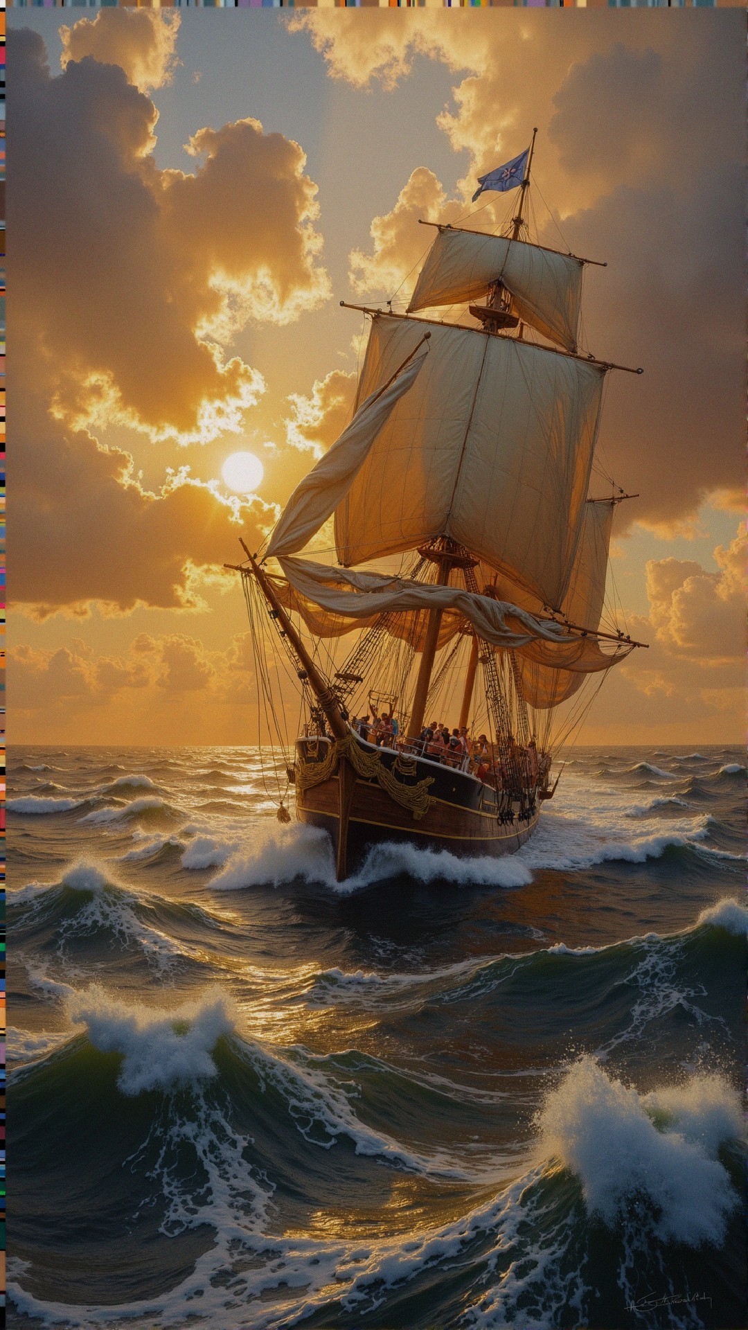 Tall Ship Sailing Through Turbulent Ocean Waters