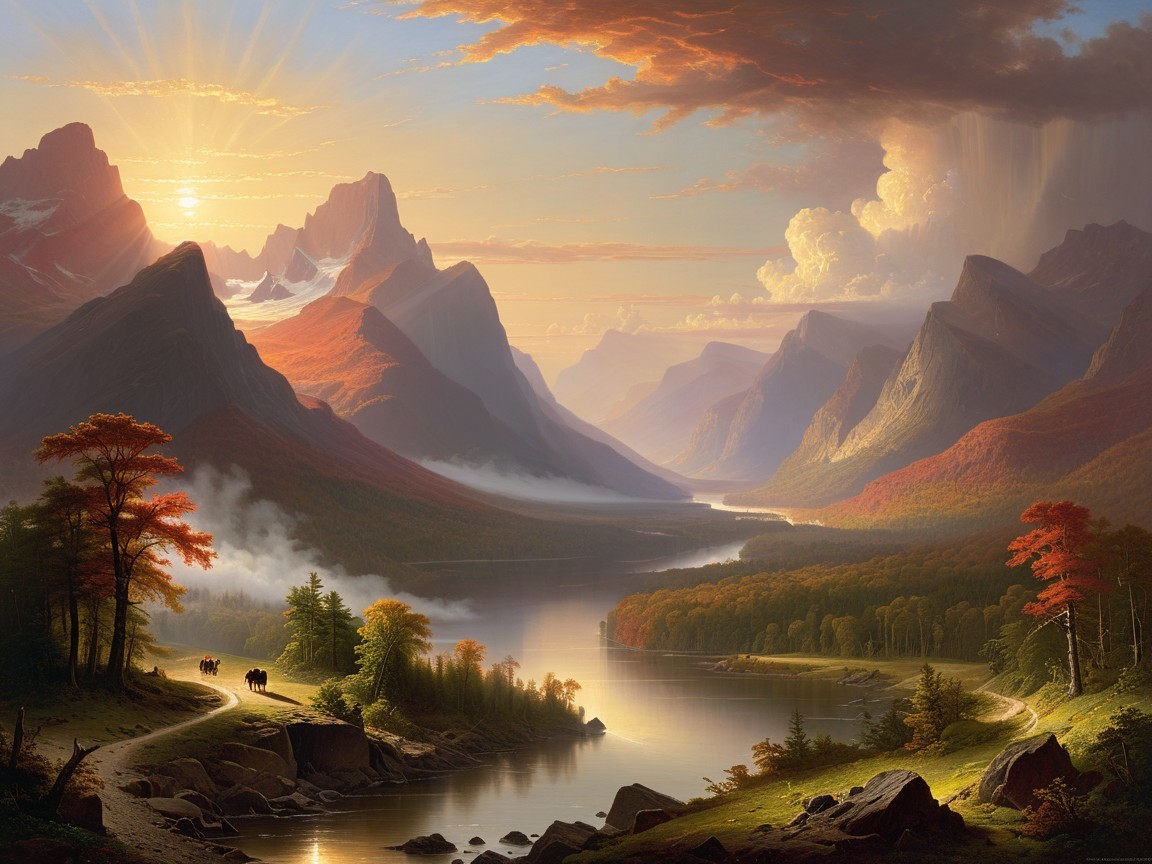 Majestic Mountain Landscape at Sunrise with Autumn Foliage