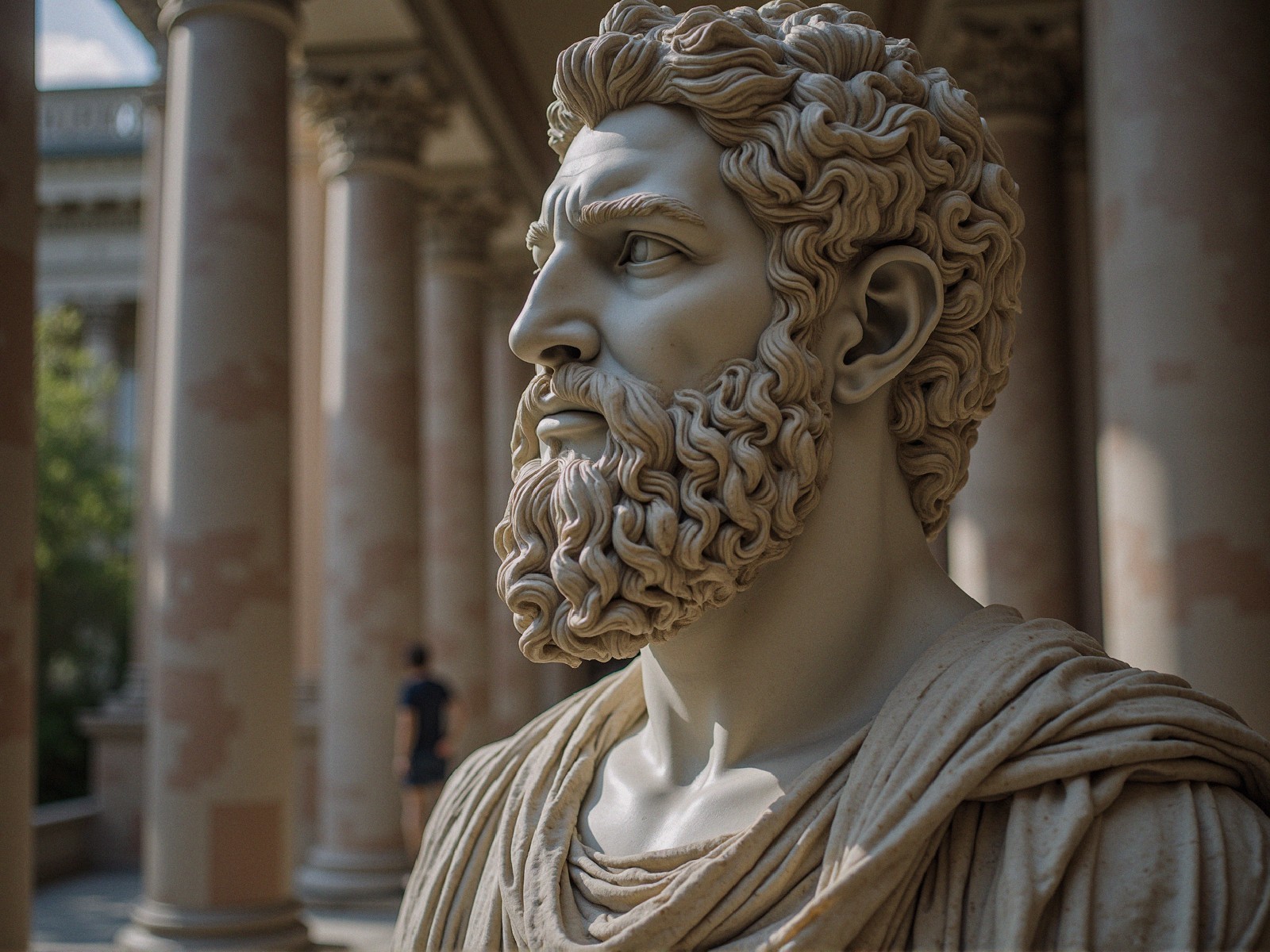 Detailed Bust of a Bearded Man in Classical Sculpture