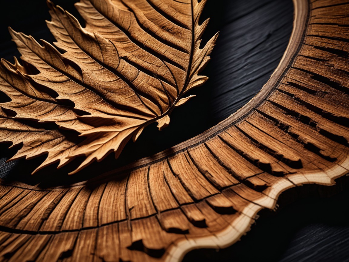 Intricate Carved Wooden Art with Leaf Design