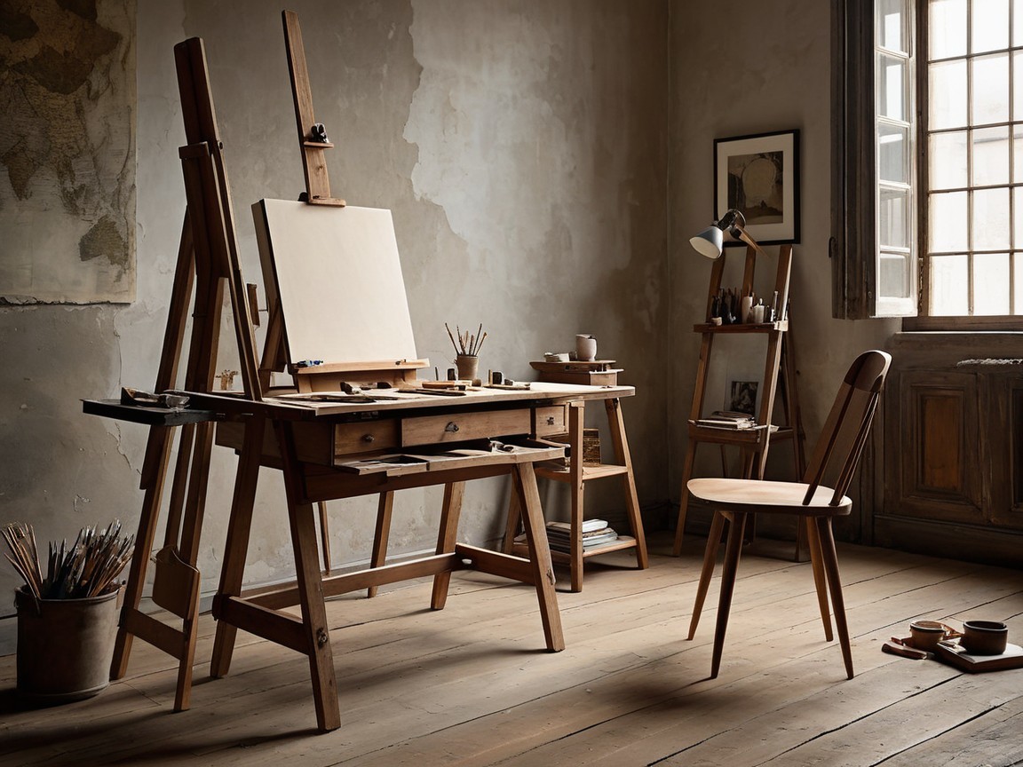 Serene Artist's Studio with Warm Wooden Tones