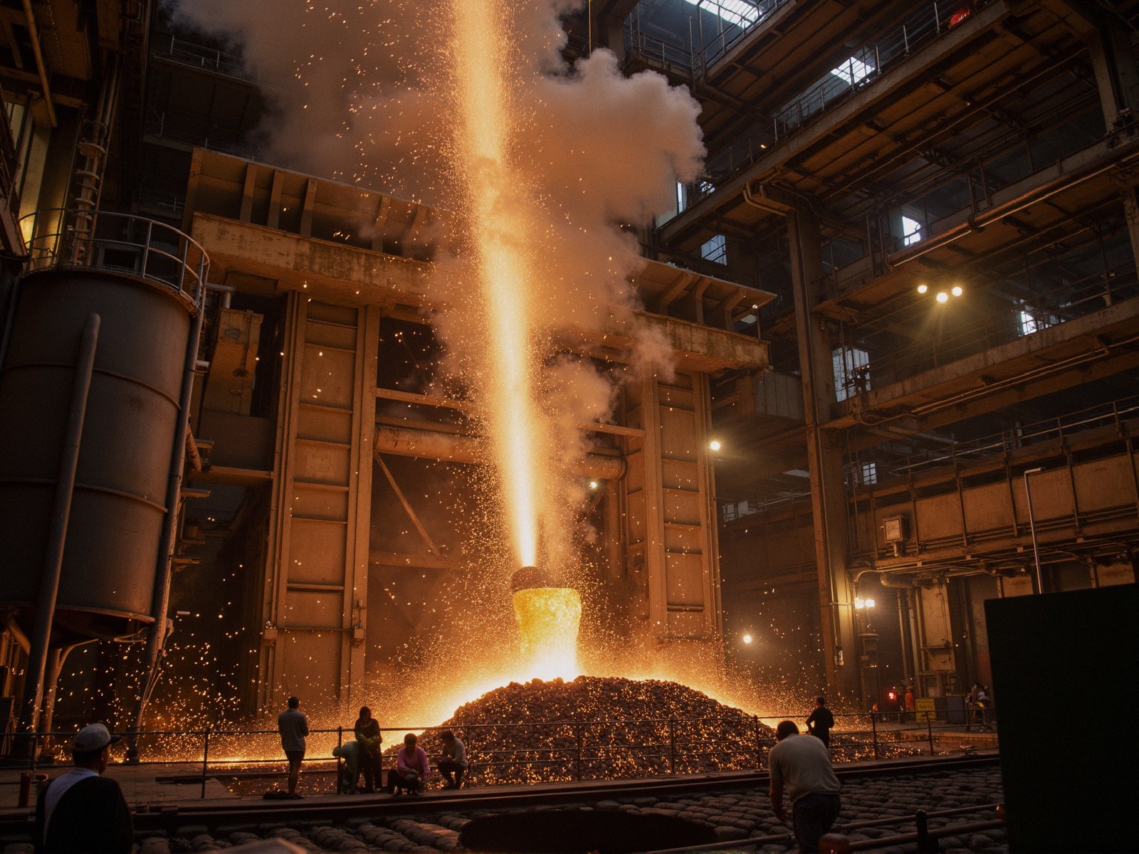 Molten Metal Pouring in a Vibrant Industrial Scene
