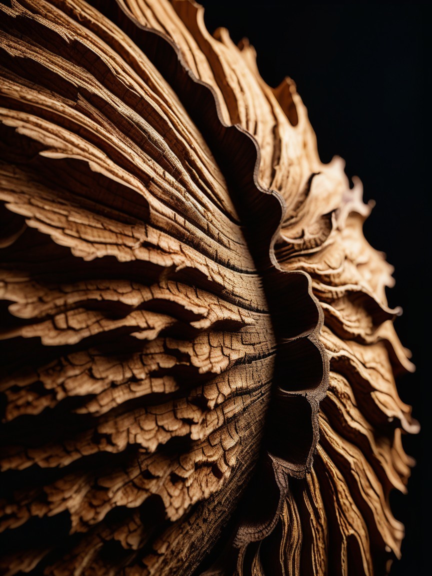 Intricately Carved Wooden Sunflower Design with Texture