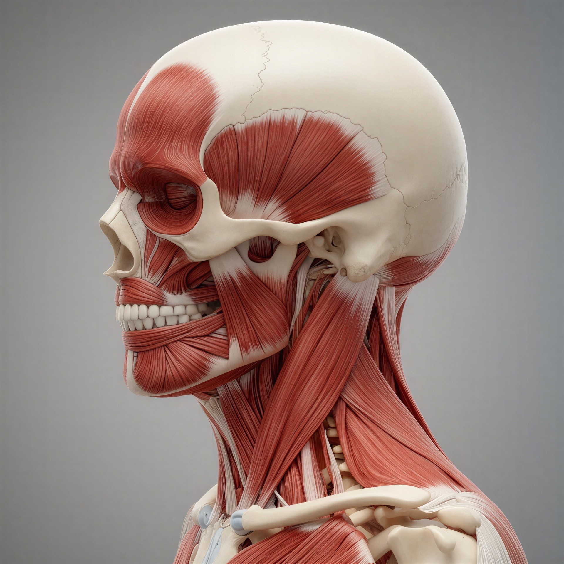 Detailed Anatomical Render of Human Head and Neck Muscles