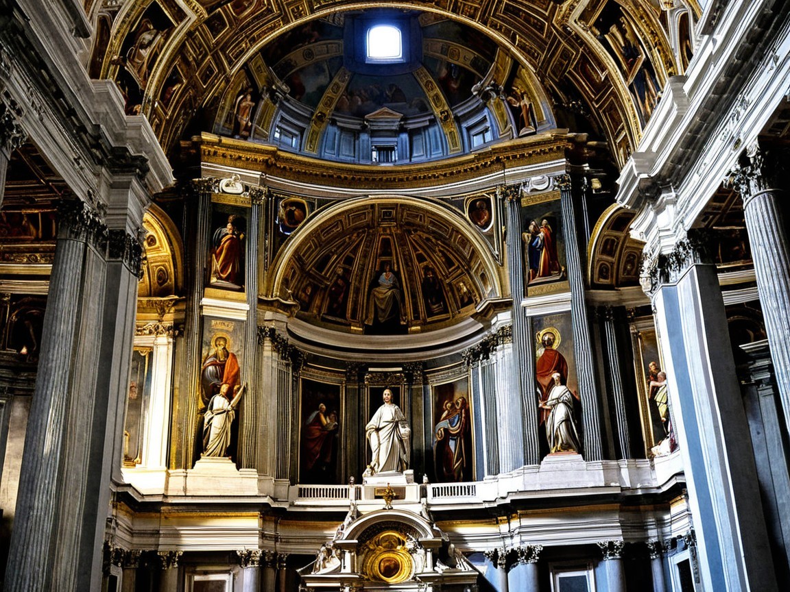 Ornate Domed Ceiling and Tall Columns in Grand Space