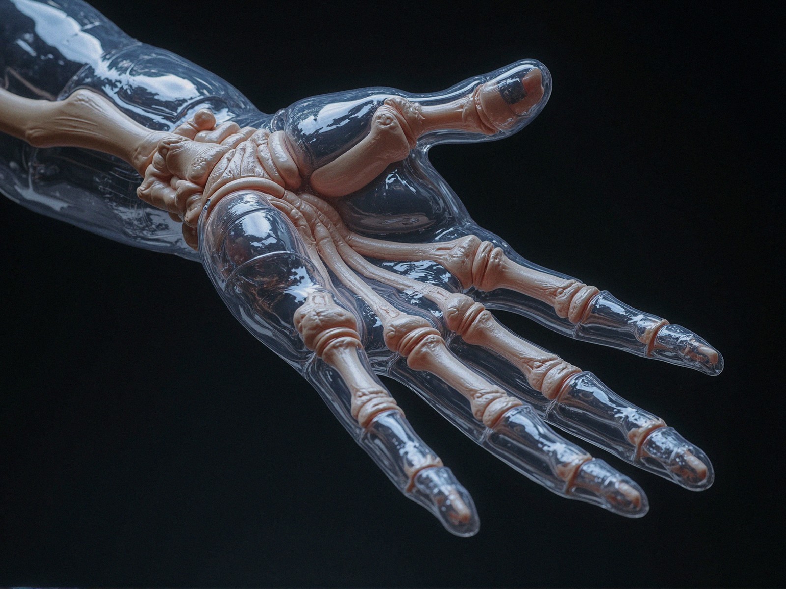 Transparent 3D Model of Human Hand Anatomy