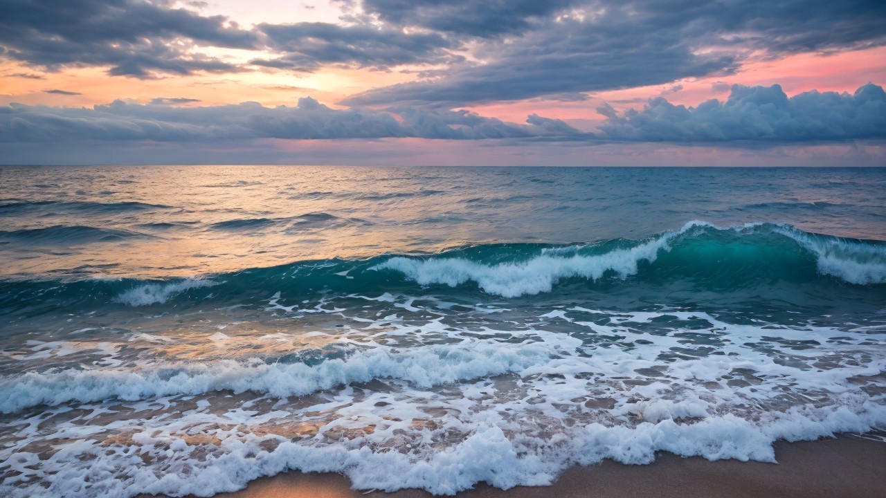 Twilight Seascape with Soft Pink and Purple Hues