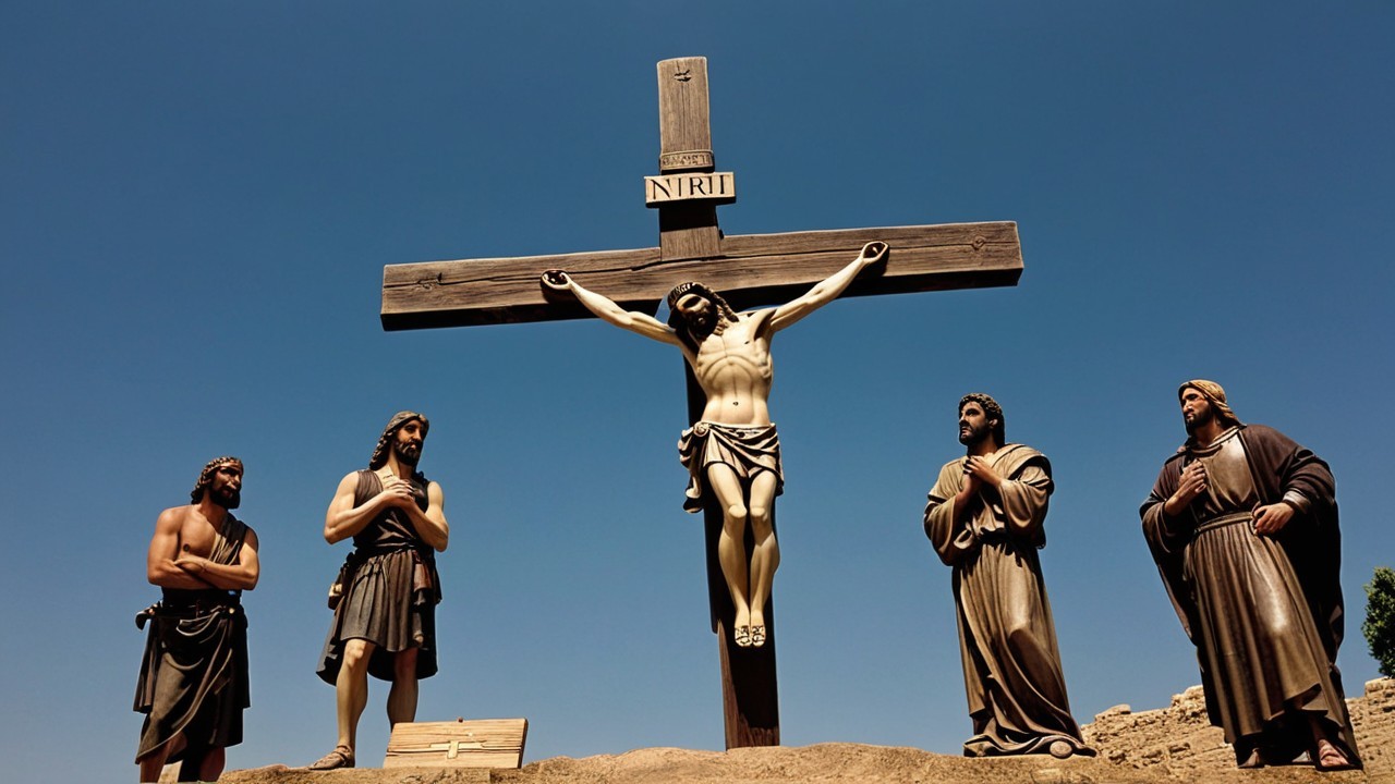 Crucifixion Scene with Figures in Traditional Attire