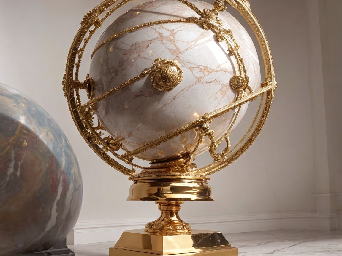 Elegant Globe with Golden Detailing on Marble Base