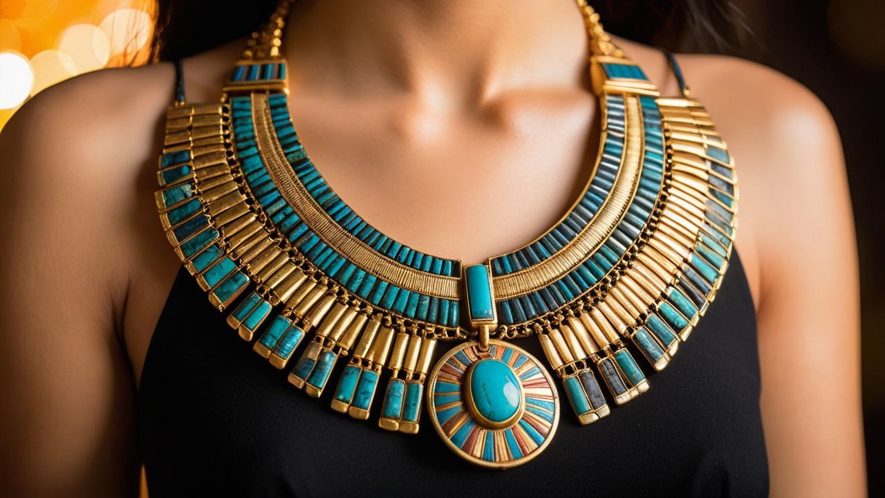 Intricate Gold and Turquoise Statement Necklace Design