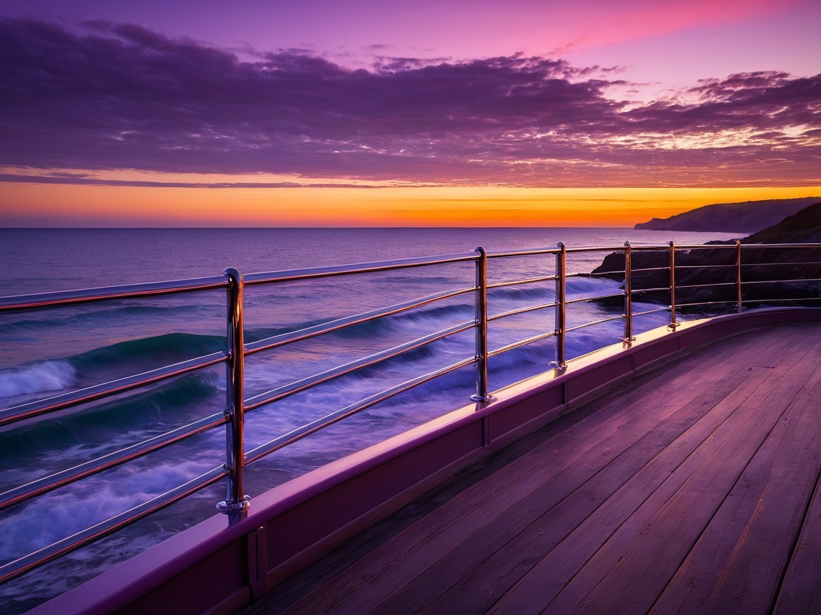 Coastal Sunset Scene with Vibrant Sky and Waves