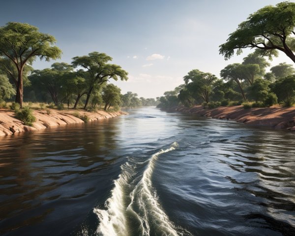 Serene River Surrounded by Lush Greenery and Trees