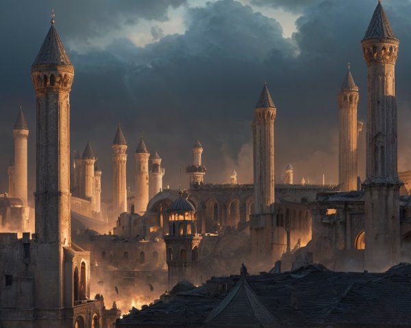 Majestic Fantasy Cityscape with Ornate Towers