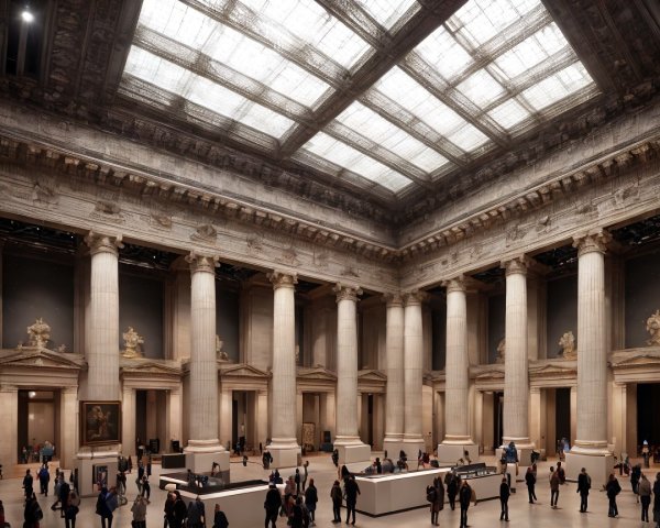 Grand Museum Interior with High Ceilings and Columns