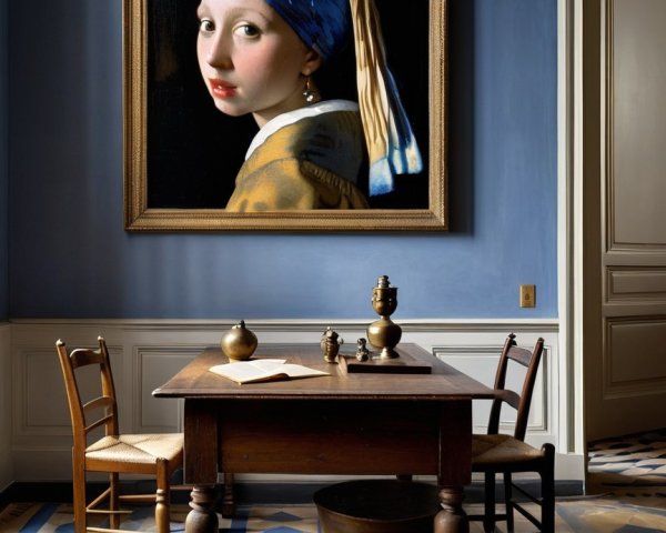 Classic Room with Blue Walls and Framed Painting