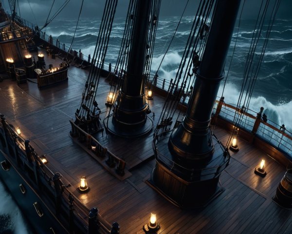 Majestic ship sailing through turbulent stormy waters