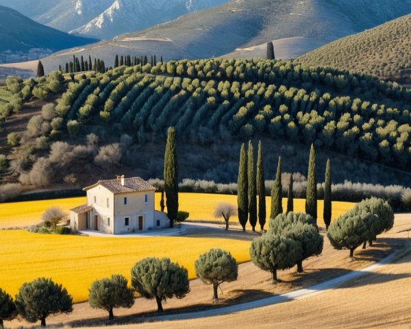 Charming Stone House Amid Vibrant Flower Fields