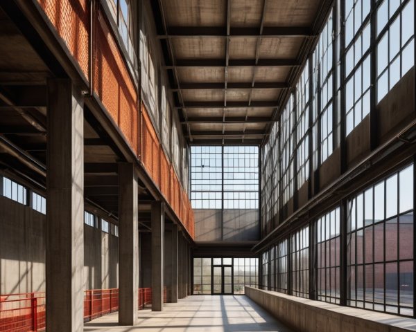 Modern Interior Space with High Ceilings and Windows
