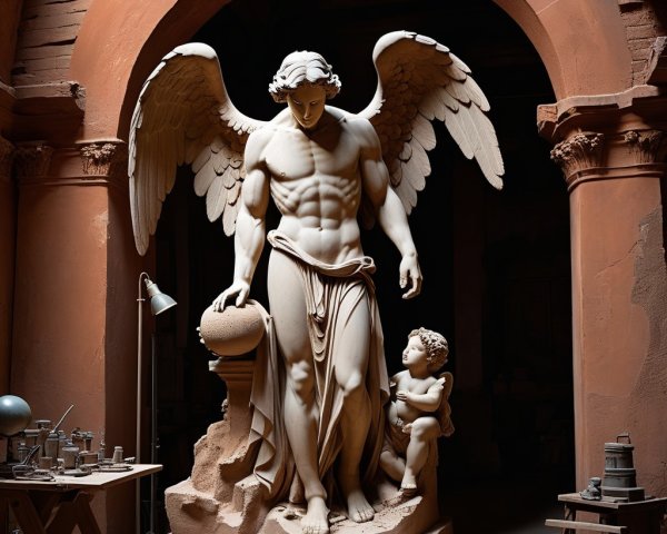 Majestic Angel Sculpture in Artisan Workshop Setting