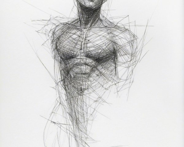 Stylized Sketch of Dynamic Human Figure Torso and Head