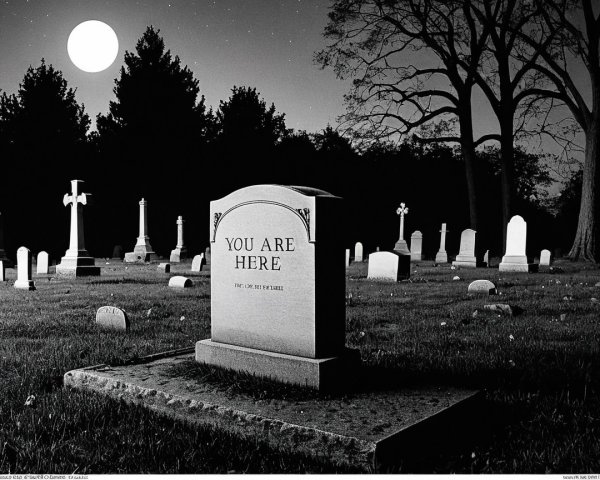 Graveyard Scene with Full Moon and Inscription