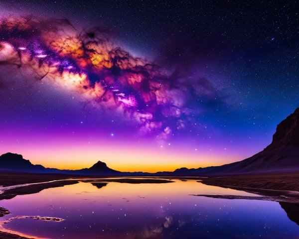 Vibrant Night Sky with Milky Way and Mountain Reflection