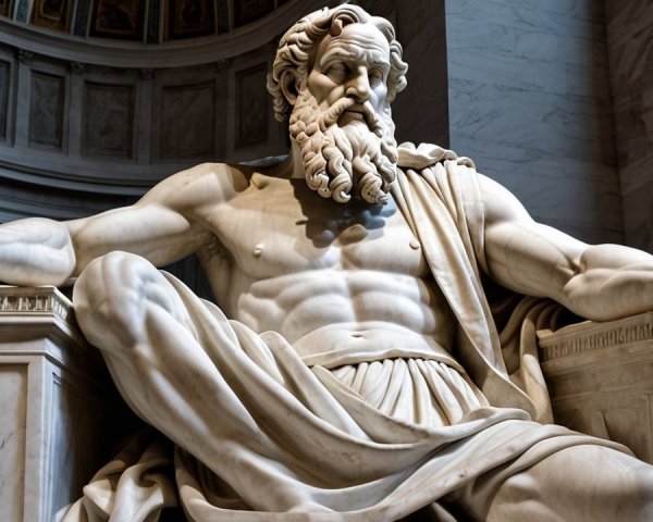 Grand Marble Statue of a Powerful Seated Figure