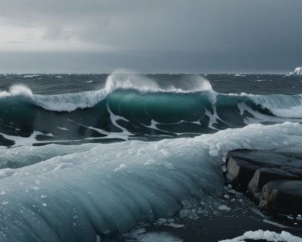 Dramatic Seascape with Waves and Dark Rocks