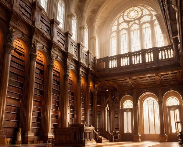 Gothic Elegance in an Opulent Dimly Lit Library