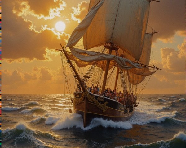 Tall Ship Sailing Through Turbulent Ocean Waters