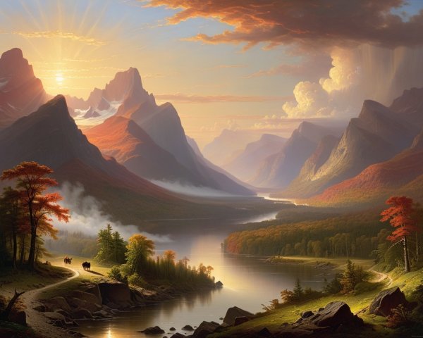 Majestic Mountain Landscape at Sunrise with Autumn Foliage