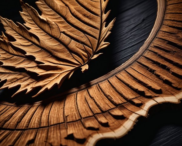 Intricate Carved Wooden Art with Leaf Design