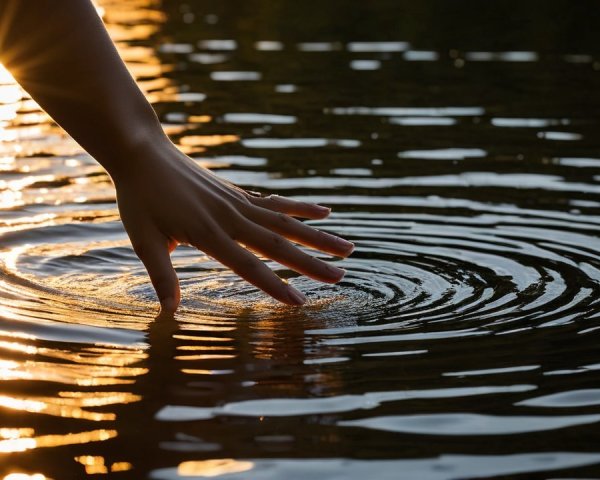 Close-Up of Hand Touching Water with Sunlight Reflections