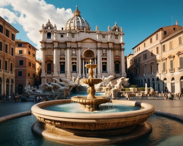 Historic square with grand fountain and architectural beauty
