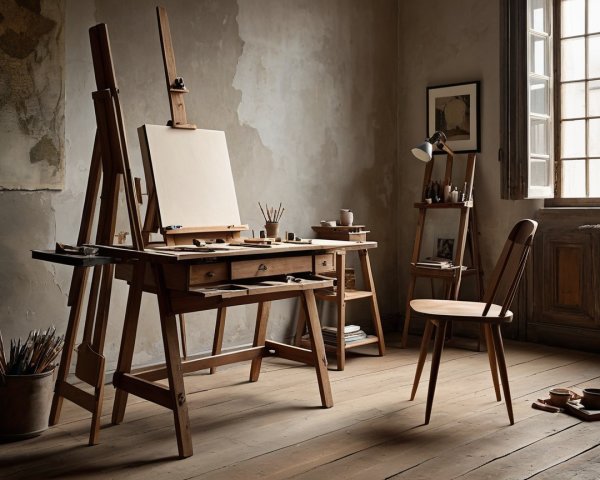 Serene Artist's Studio with Warm Wooden Tones