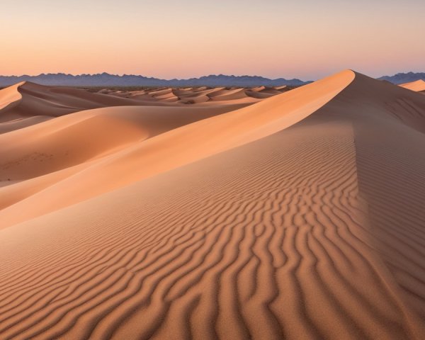 Vast Desert Landscape with Sand Dunes and Mountains