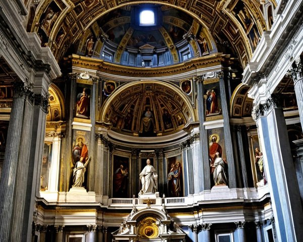 Ornate Domed Ceiling and Tall Columns in Grand Space