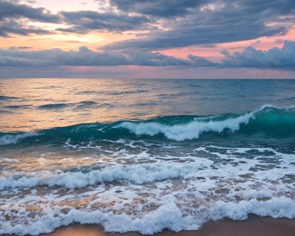 Twilight Seascape with Soft Pink and Purple Hues