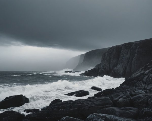 Dramatic Seascape with Rugged Cliffs and Stormy Sky