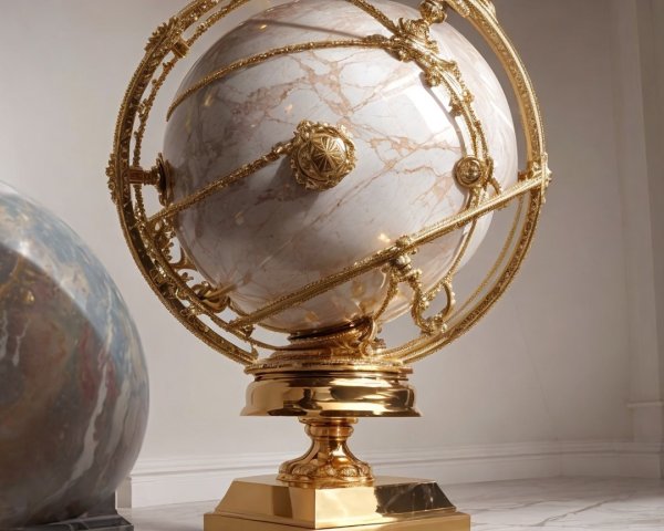 Elegant Globe with Golden Detailing on Marble Base