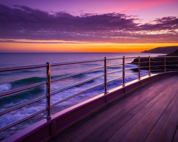 Coastal Sunset Scene with Vibrant Sky and Waves